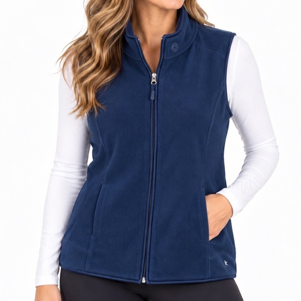 Danskin Now Women's XL Midnight Blue Fleece Vest Full Zip Athletic Activewear